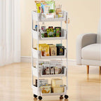 Shoe Rack with Wheels 3/4/5 Tier White Metal Shoe Storage Rack with Hooks Rolling Shelving Unit for Entryway Bedroom Closet Kitchen Office