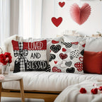 Set of 4 Valentine's Day Throw Pillow Covers – Red & Black Striped Bow | 18x18 inch