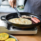 Cast Iron Pizza Pan 6-Piece Set – 11-Inch Pre-Seasoned Griddle for Oven, Stovetop, Grill & Campfire | Multi-Purpose Round Cast Iron Baking Pan for Pizza, Bread & More