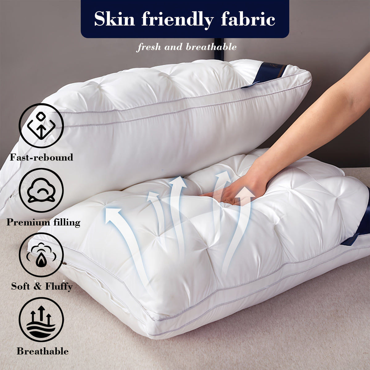 Luxury Hotel-Quality Bed Pillows Queen King Size, Hypoallergenic Plush Fill Cooling Pillow for Side Back Sleepers, Machine Washable All-Season Sleep Pillow 1 or 2 Pack