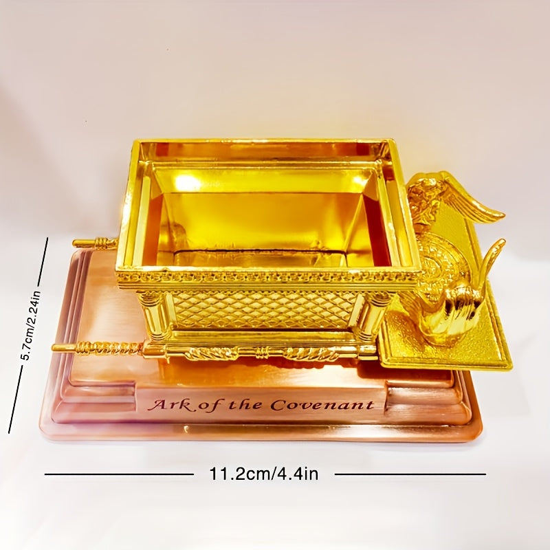 Metal Ark of the Covenant Statue Decoration Set with Aaron's Staff, Manna Bowl & Ten Commandments Plate – Biblical Figurine Gift for Hanukkah, Christmas, Birthday & Anniversary