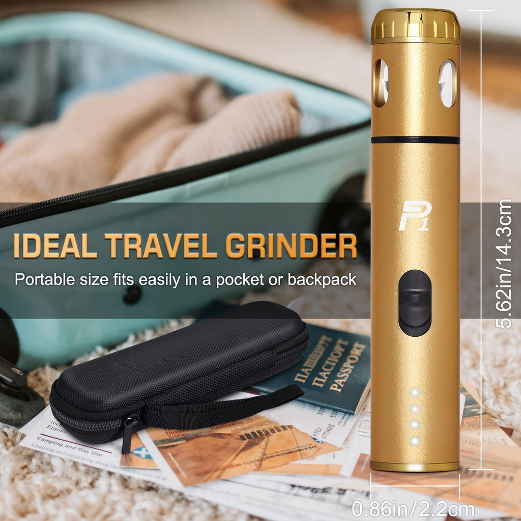 Portable Electric Spice Grinder USB Rechargeable – Compact Herb & Spice Mill with Travel Bag, Funnel & Brush – Fast & Easy Home or Travel Grinding