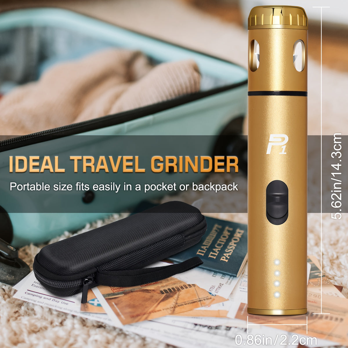 Portable Electric Spice Grinder USB Rechargeable – Compact Herb & Spice Mill with Travel Bag, Funnel & Brush – Fast & Easy Home or Travel Grinding