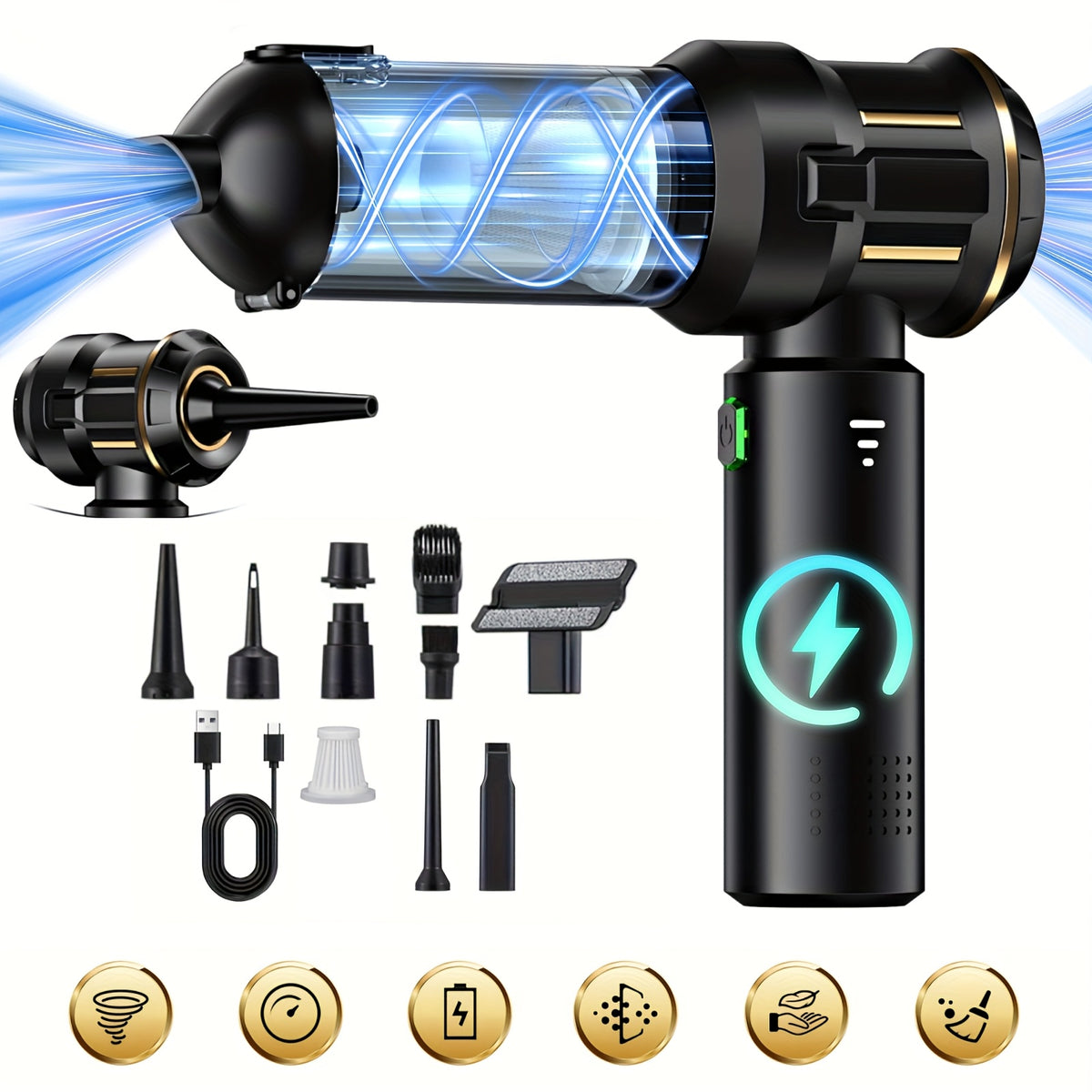 Handheld Vacuum Cleaner 25000PA – 9-in-1 Cordless Car Vacuum, Rechargeable Brushless Motor, Washable Filter, Low Noise for Car, Home, Pet & Office