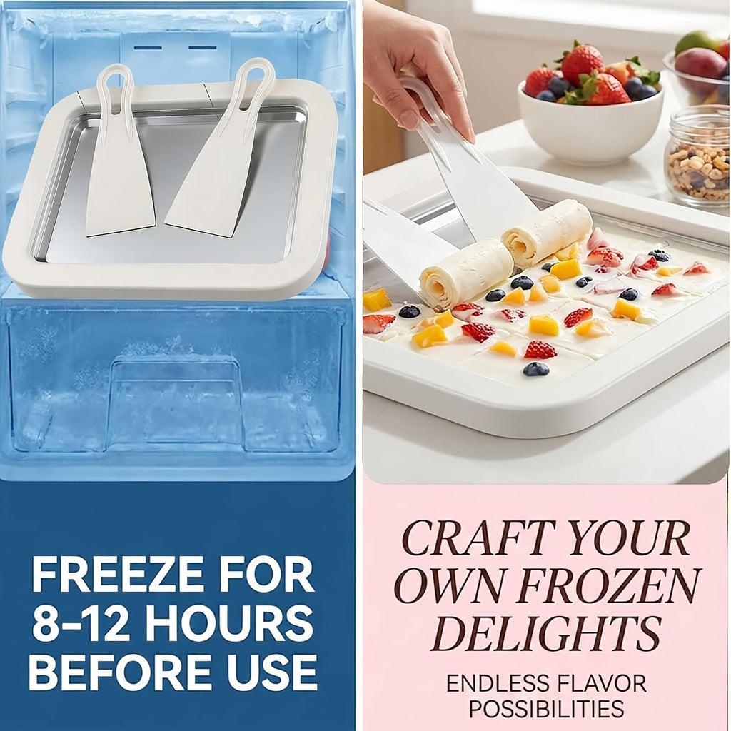 Portable Mini Ice Cream Roll Machine – Quick-Freeze Plate & Stainless Roll Maker for Homemade Frozen Yogurt & Ice Cream | Parties, Picnics & Home Use | Pink & White