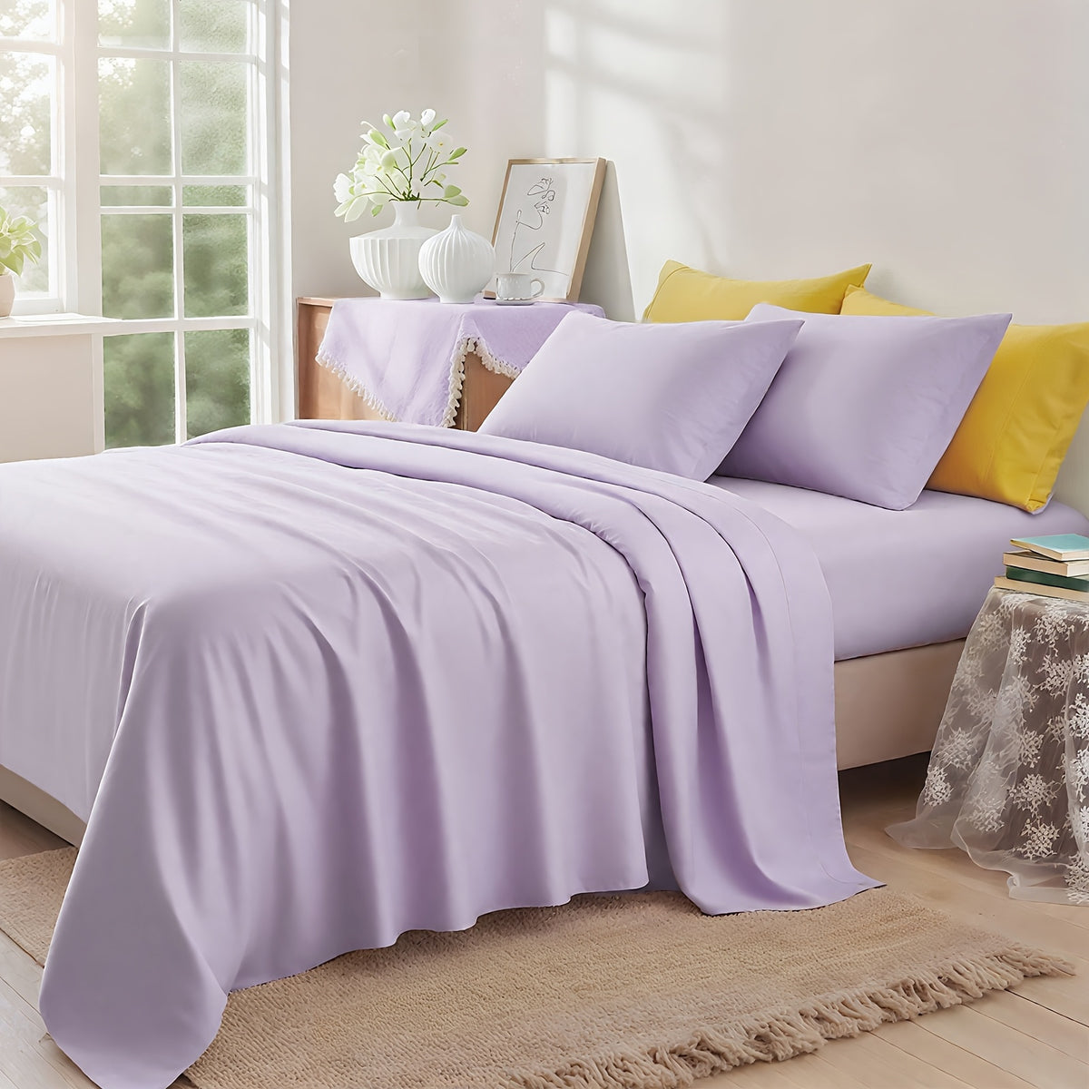 Deep Pocket Bed Sheet Set 3/4 Pcs Cooling Soft Breathable Fade-Resistant Bedding – All-Season Comfort for Twin Full Queen King, 9 Colors, Dorms & Guest Rooms