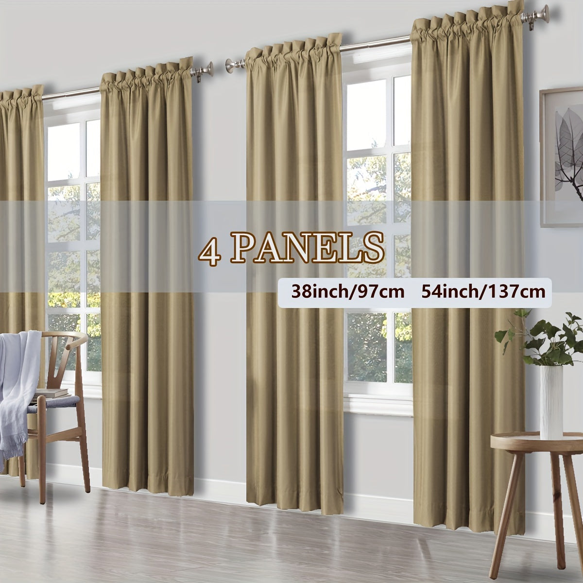 Solid Color Rod Pocket Light Filtering Curtains – 4 Panels Set for Living Room, Bedroom & Office | Multiple Sizes & 10 Colors | Simple Modern Window Panels