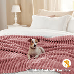 Faux Rabbit Fur Throw Blanket Ultra Soft Fluffy Striped Plush Blanket for Couch Bed Sofa Luxury Warm Winter Blanket Pink Light Brown