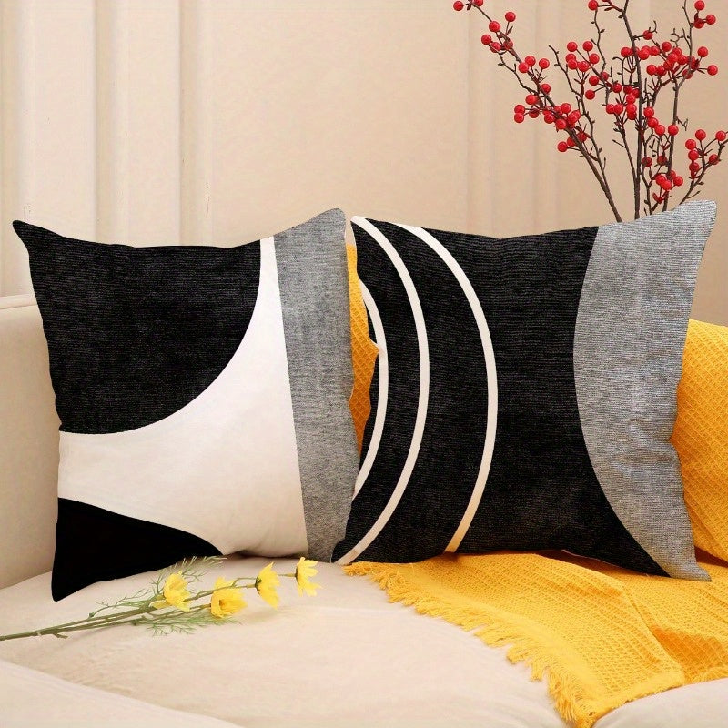 Geometric Pillow Covers 4 Pack 18x18 Black White Mid-Century Modern Abstract Decorative Cushion Covers Zipper Machine Washable for Sofa Bedroom Living Room
