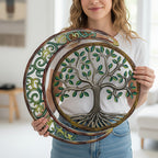 Moon & Green Tree Iron Wall Sculpture 15.75×15.75 Inch – Art Deco Metal Wall Hanging Decor for Home, Patio, Yoga Studio & Teahouse, Holiday Gift for Wedding, Christmas, Thanksgiving & Halloween