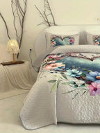 Floral Quilt Set 2 or 3 Piece – Colorful Flowers & Plants Quilted Bedspread with Pillowcases, Soft Breathable Hypoallergenic Machine Washable Bed Cover Twin Queen King