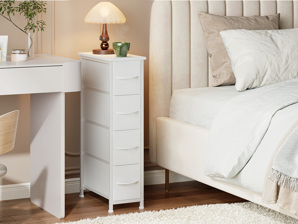 Narrow Dresser with 4 Drawers – Slim Storage Organizer Chest with Removable Fabric Drawers for Bedroom, Bathroom, Closet & Laundry