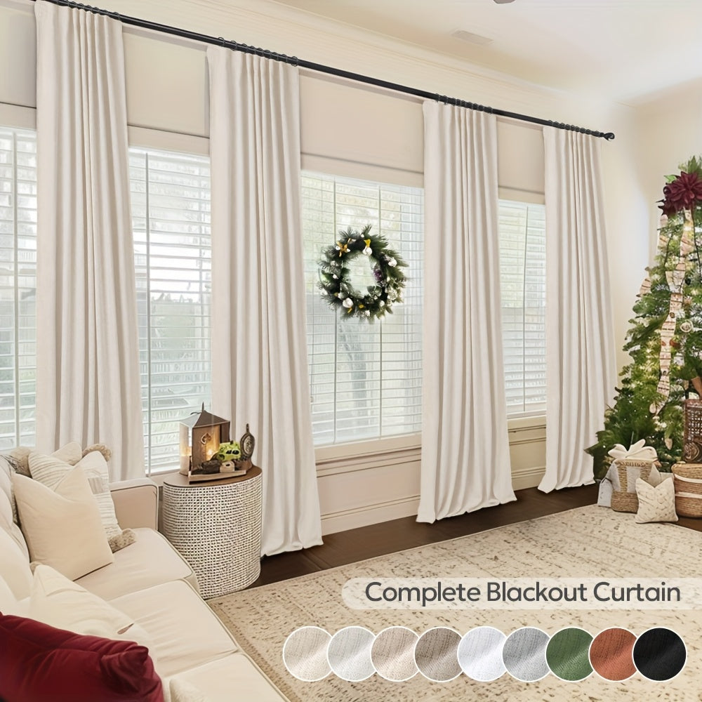 100% Blackout Faux Linen Curtains 4 Panels - Thermal Insulated Drapes with Clip Rings or Rod Pocket, Extra Wide 50" Panels for Bedroom Living Room, 10 Colors 4 Lengths