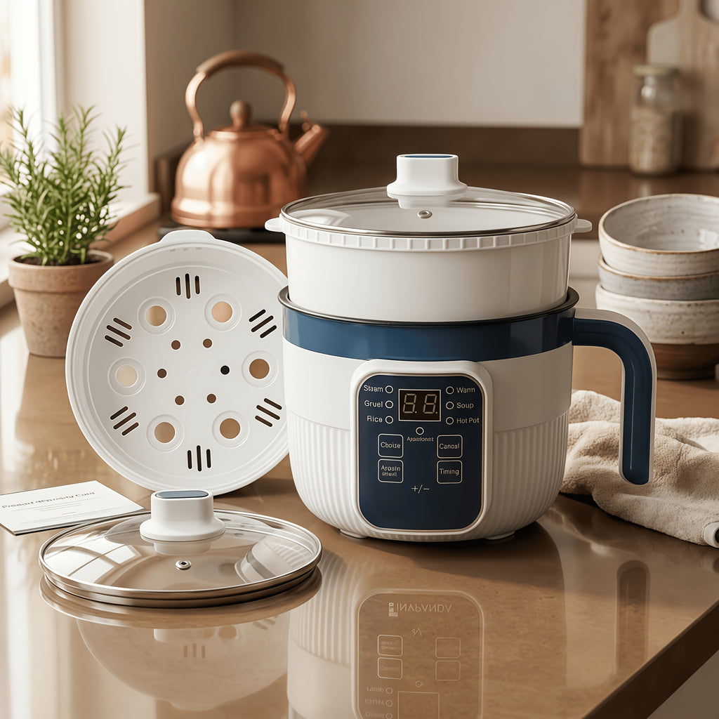 Electric Rice Cooker 6-Cup 6-in-1 with Auto Keep-Warm, 6 Cooking Modes – Rice, Soup, Pasta, Steak & More, Optional Steaming Rack