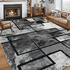Luxury Velvet Area Rug Non-Slip Machine Washable, Geometric Print Fluffy Polyester Carpet for Living Room Bedroom Kitchen, 7 Sizes Available