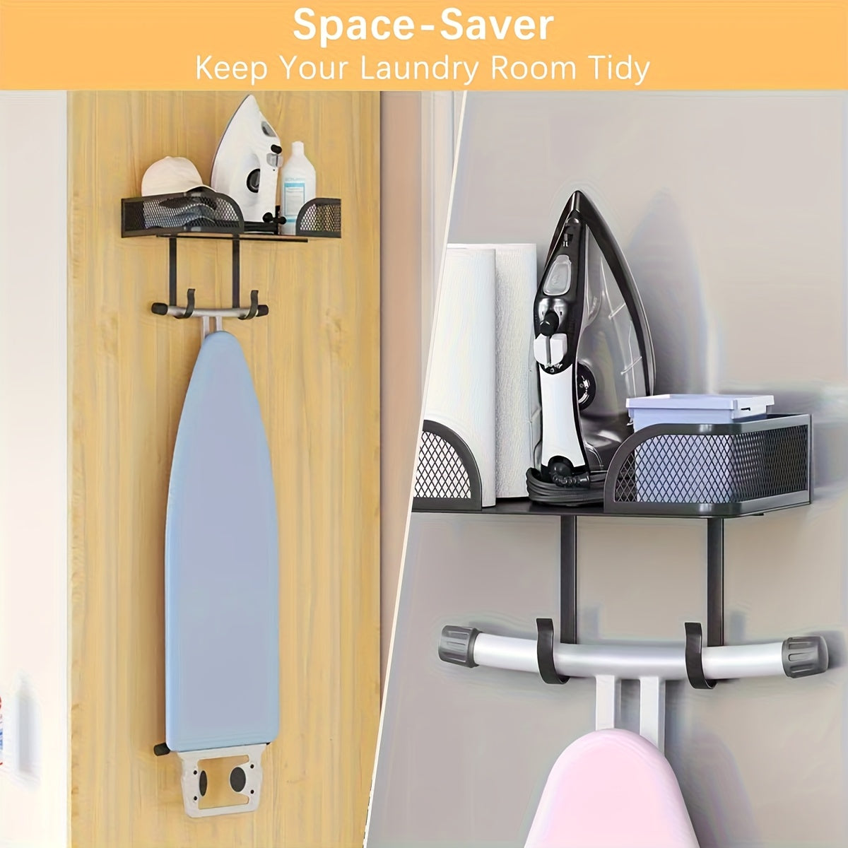 Wall-Mounted Iron & Steamer Storage Rack – Heat-Resistant Anti-Scald Ironing Board Holder, Space-Saving Vertical or Horizontal Door & Wall Mount for Home, Apartment & Laundry Room | Black