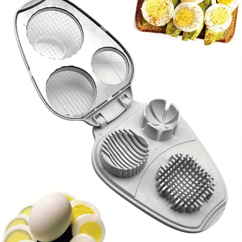 Egg Slicer 3-in-1 Heavy Duty Manual Egg Cutter with Circular Blade - Slice Crush and Cut Eggs Easily, Multifunctional Egg Tool for Home & Commercial Kitchen