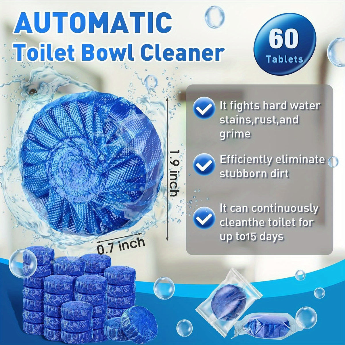 Automatic Toilet Bowl Cleaner Tablets 30-Pack – Long-Lasting Deodorizing In-Tank Tabs, Removes Tough Stains, Low Odor, Keeps Toilet Fresh & Hygienic