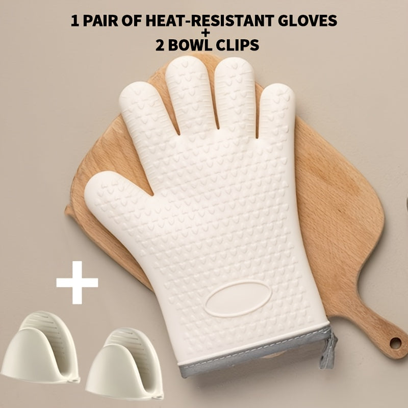 Thickened Oven Mitts Heat Resistant Gloves for Kitchen Baking Grilling BBQ - Waterproof Breathable Microwave Oven Gloves with Non-Slip Grip for Cooking