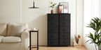 10-Drawer Fabric Storage Cabinet with Hardwood Tabletop | Dresser Organizer for Clothing Bags & Accessories | Black White Rust Gray