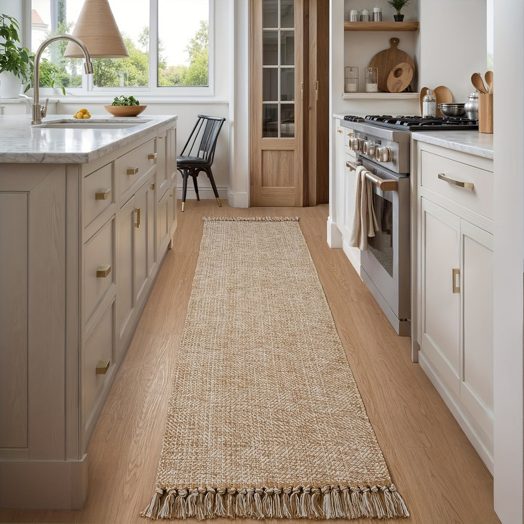 Hallway Runner Rug Washable Braided Woven Low-Profile Grey Cream Indoor Entryway Kitchen Laundry Room Bedroom Doorway Floor Carpet 2x6 2x8 ft Home Decor
