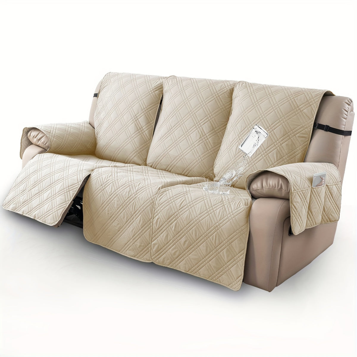 Recliner Slipcovers 3pcs Set – Waterproof Non-Slip Elastic Quilted Recliner Chair Cover Furniture Protector for Living Room Bedroom Office, Valentine's Day Gift Home Decor