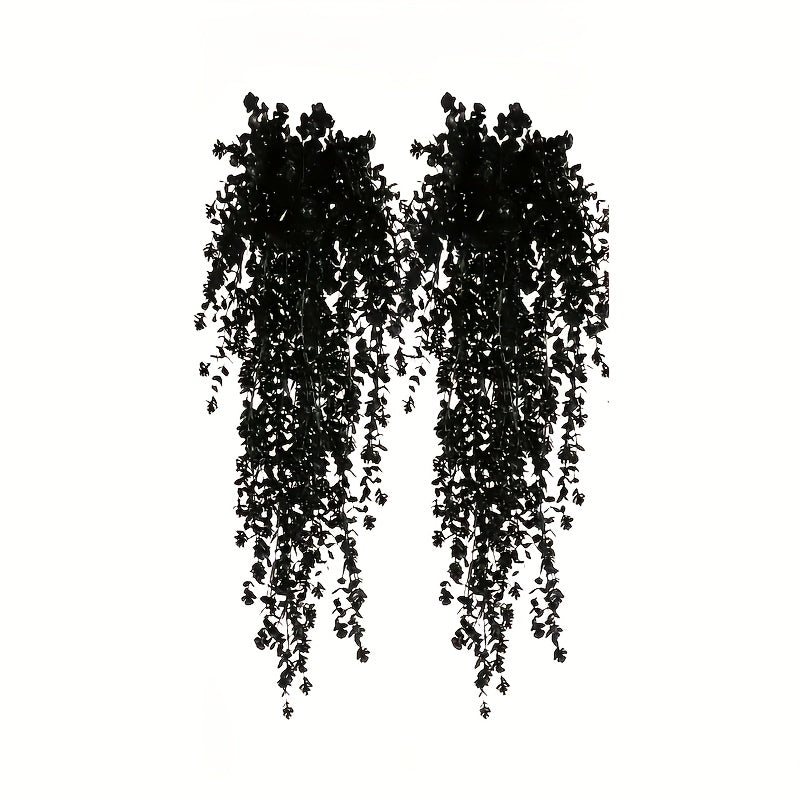 Black Artificial Hanging Flowers & Greenery Vines UV Resistant 2 or 4pcs – Indoor Outdoor Faux Floral Garland for Halloween, Fall Celebrations, Weddings & Home Seasonal Decorations