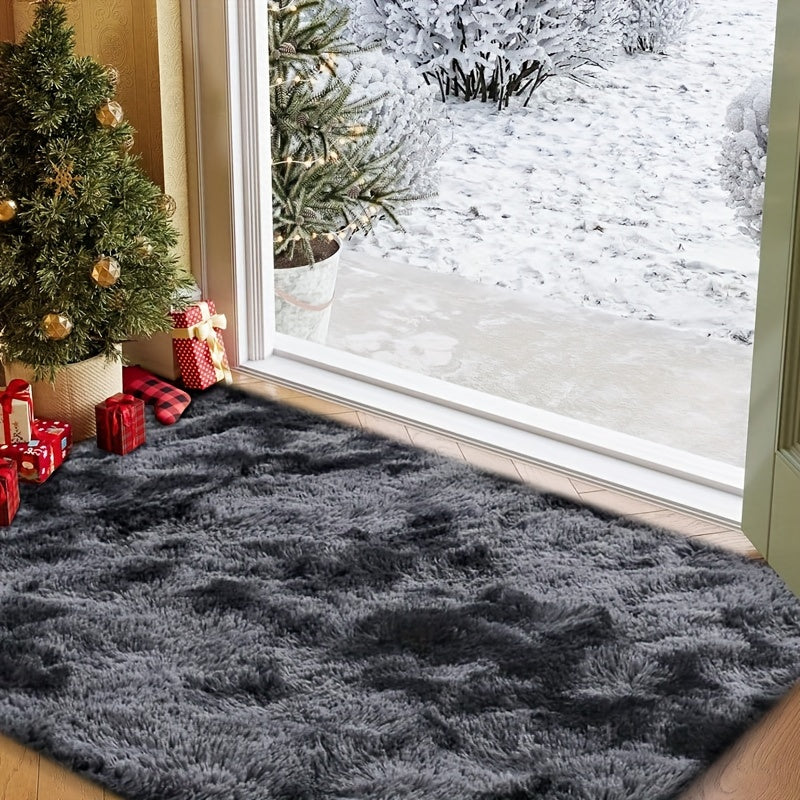 Tie-Dye Plush Mat Soft Absorbent Non-Slip Machine Washable Floor Mat for Living Room Bedroom Bathroom Dark Gray Black Light Gray Pink