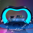 RGB Night Light 6 in 1 Wireless Speaker Alarm Clock Wireless Charging Phone Watch Temperature Display Bedroom Teen Gift Halloween Christmas Decor Black White