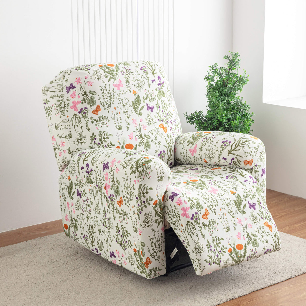Lounge Chair Cover Set 4-Pack – High Elasticity Elastic Printed Slipcover with Side Pockets, Pet Friendly, for Bedroom Office Living Room, Holiday Home Decor