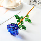 Crystal Rose Decorative Accent Flower Sculpture, Single Stem Glass Rose Home Decor Ornament, Indoor Outdoor Room Decoration, Valentine's Day Christmas Birthday Gift for Her Him – 4 Colors