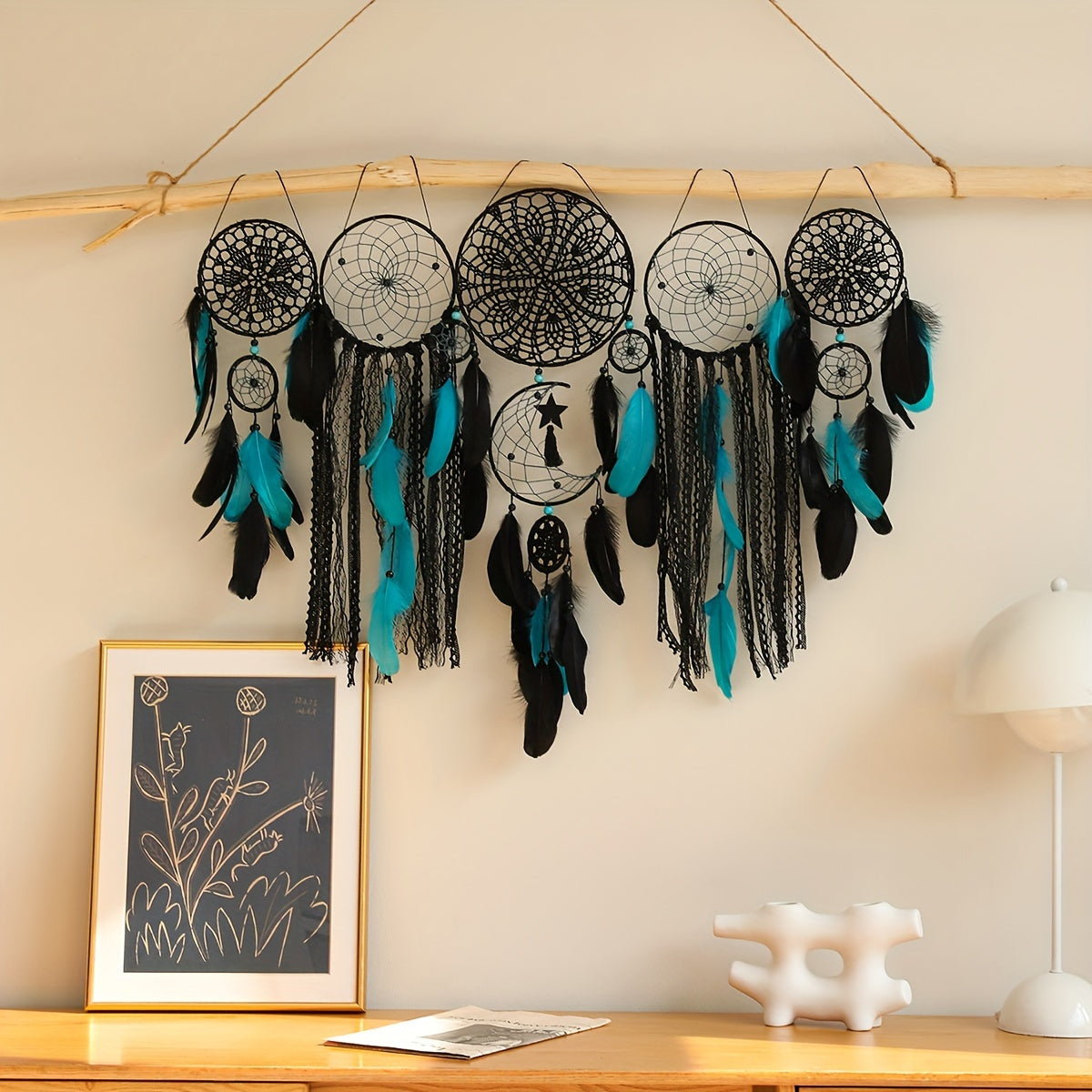 Boho Metal Dreamcatcher Set of 5 with Feathers – Large Multi-Size Wall Hanging Decor for Bedroom in 5 Colors, Spiritual Catcher Gift for Christmas & Graduation