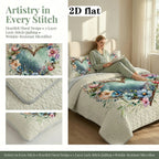 Floral Love Heart Quilted Bed Cover Set – 2 & 3 Piece Quilt & Pillowcases | Soft Breathable Hypoallergenic | Machine Washable | Twin, Full/Queen & King