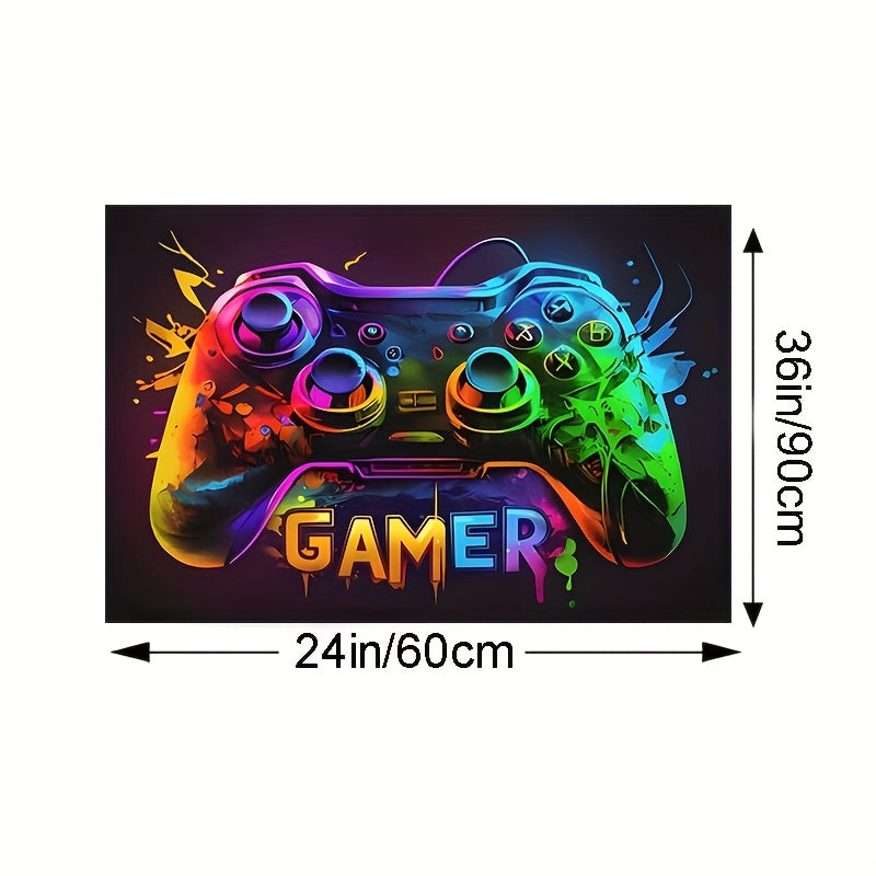 Large Gaming Area Mat Cyberpunk Controller Design - Non-Slip Game Room Rug for Teen Boys, PC Console & Streaming Setup, Easy Clean Durable Polyester Gamer Decor in 2 Sizes