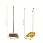 Golden Stainless Steel Broom and Dustpan Set – Standing Upright Floor Sweeper for Home, Office, Patio, Garden & Restaurant
