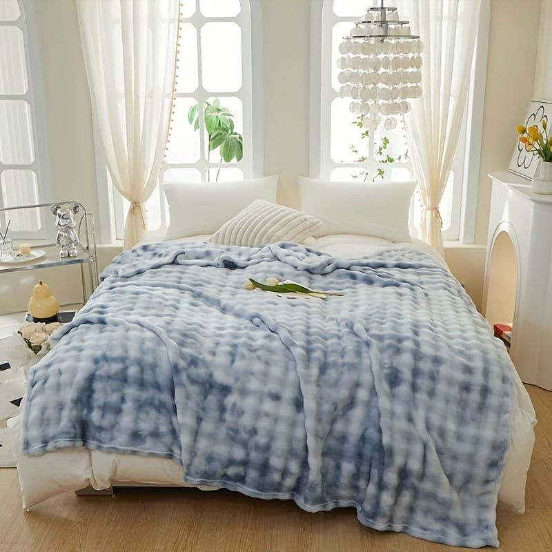 Faux Rabbit Fur Tie-Dye Throw Blanket Reversible Soft Plush Blanket for Bed Sofa Couch All Seasons 4 Colors 4 Sizes Machine Washable