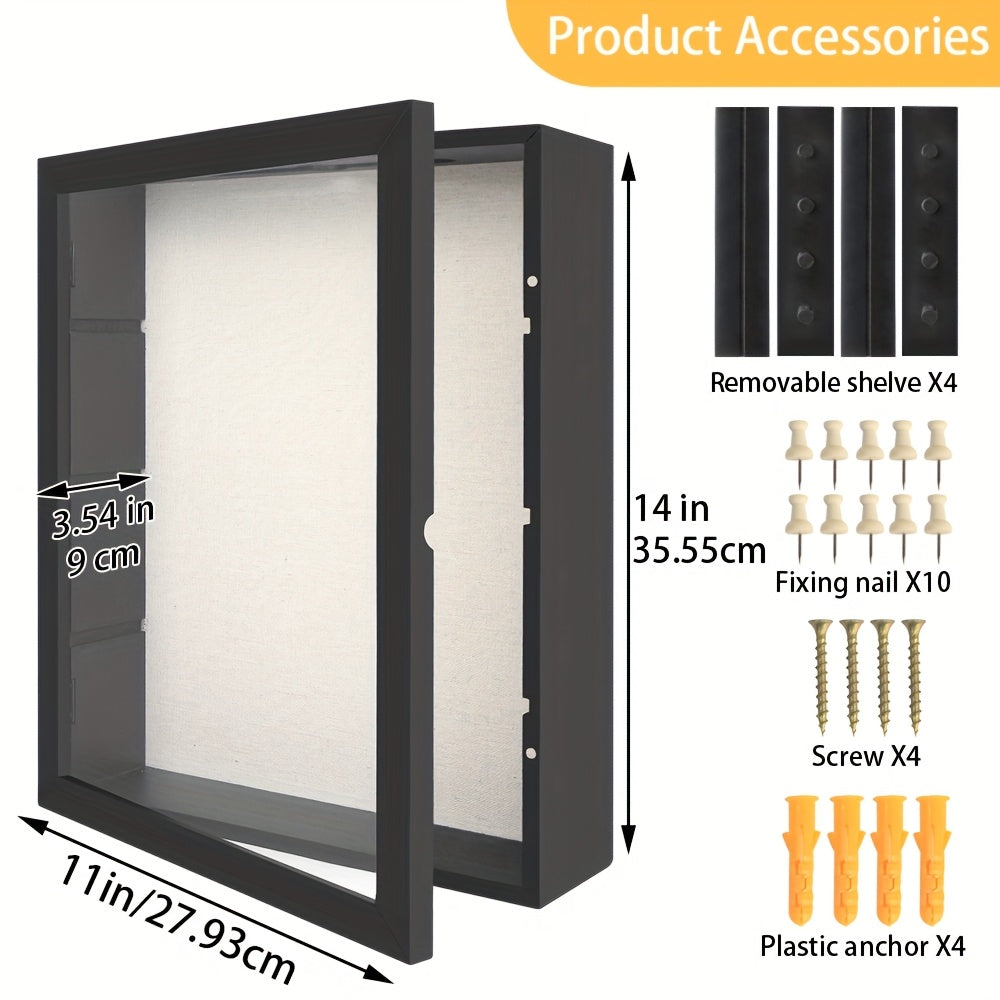 11x14 Large Shadow Box Display Frame with 4 Removable Shelves – Country Memory Box for Medals, Coins, Photos, Championship Rings, Flowers, Pins & Keepsakes Collection