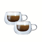 Double Wall Glass Coffee Cup with Handle 3.7oz – Insulated Transparent Borosilicate Glass for Cappuccino Espresso Latte Tea, Set of 2 4 6 or 8