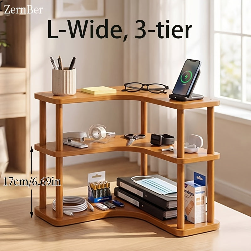 Corner Shelf Countertop Organizer, Triangular Multi-Tier Kitchen Storage Rack for Coffee Accessories, Cups, Spices & Kitchen Essentials, Space-Saving Corner Stand for Counter, Bathroom & Office
