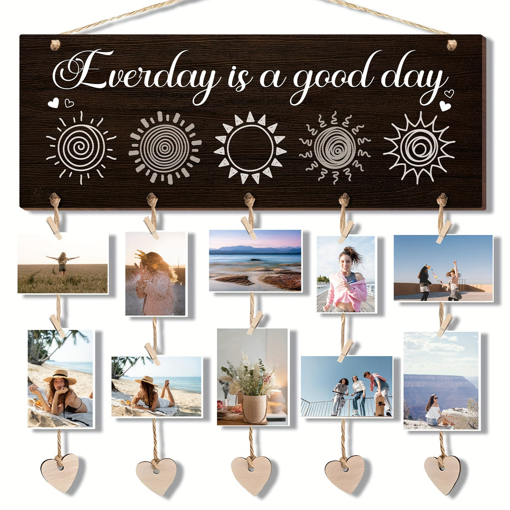 Wooden Hanging Photo Frame "I Love You to the Moon and Back" with 20 Clips, 6 Hemp Ropes & 5 Heart Tags – Romantic Wall Decor Picture Holder Gift for Couples, Anniversary, Wedding, Valentine’s Day & Christmas