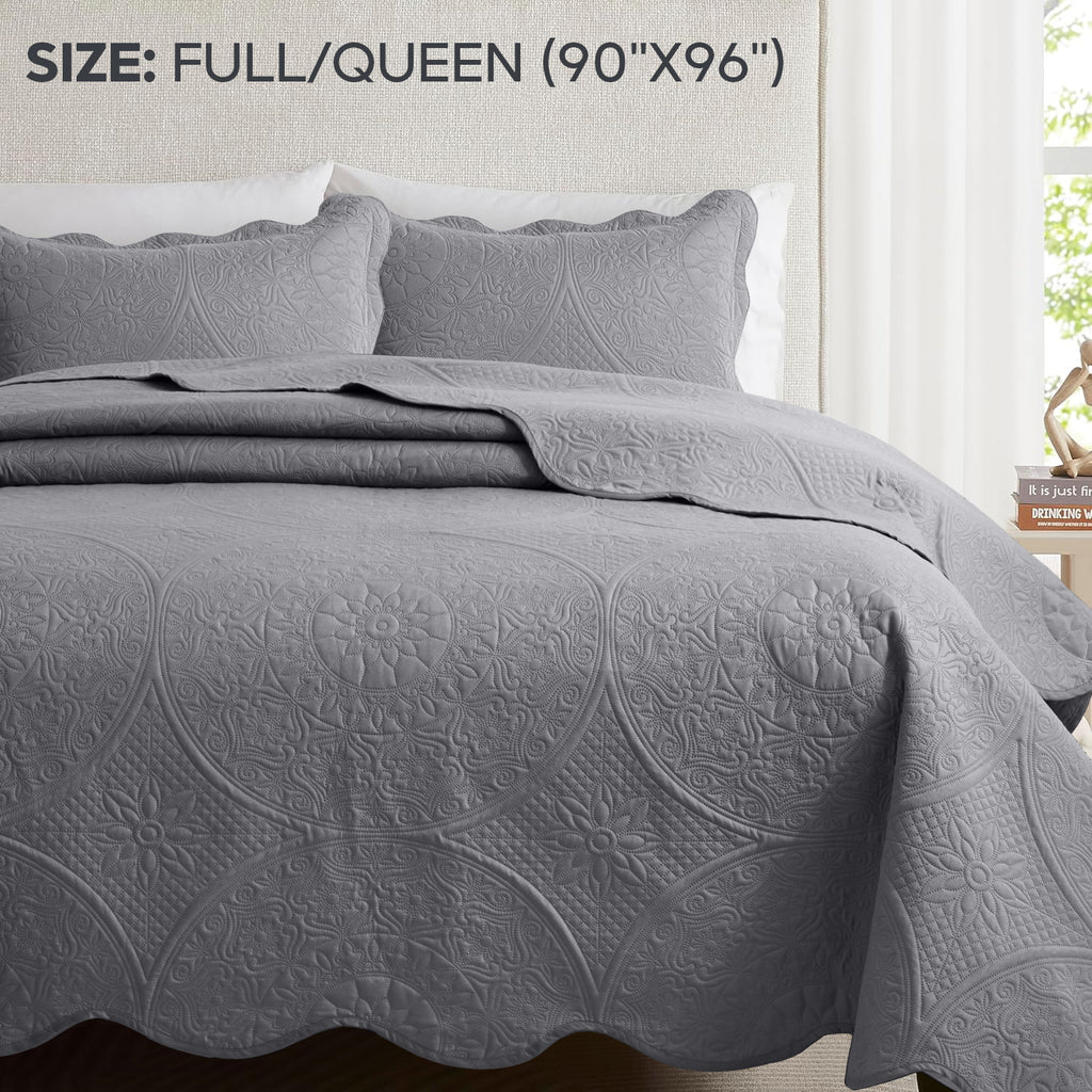Luxury Quilted Bedspread Set 3 Piece Floral Coverlet with Pillow Shams Breathable Lightweight All Season - Twin Queen King California King 16 Colors