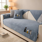 Sherpa Sofa Cover with Cat Paw Embroidery – Thick Plush Non-Slip Couch Slipcover, Pet-Friendly & Machine Washable Furniture Protector