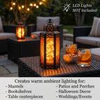 Moroccan Candle Lantern Holder Medium 10.5 Inch – Handcrafted Glass Iron Metal Lantern with Embossed Floral Panels, 17 Colors, Indoor Outdoor Use for Ramadan, Wedding, Patio, Diwali & Home Decor