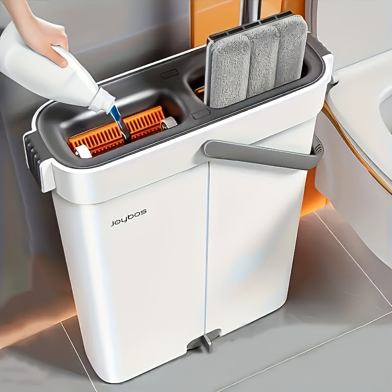 Dual-Bucket Flat Mop and Bucket System with 2025 Floating Scraper – Wash & Dry Separation, Widened Mop Head, Stainless Steel Rod & 4/6 Washable Microfiber Pads for Hardwood, Tile & Wall