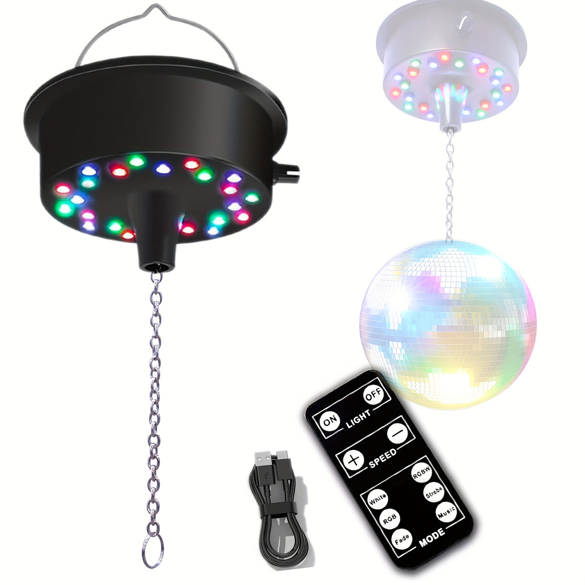 Disco Ball Motor with Remote Control RGBW LED Spinner 5-10 RPM Sound Activated Mirror Ball Rotator for Party Home DJ Club Stage Decor