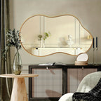 Irregular Wall Mirror Golden Asymmetrical Decorative Mirror Aviation Aluminum Alloy Frame for Bathroom Bedroom Living Room Entryway Cloakroom Modern Home Decor