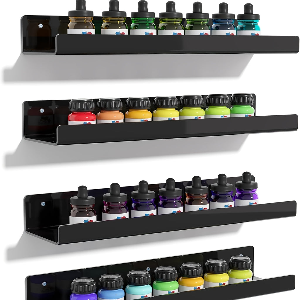 Floating Shelves Set of 4 Wall Mounted Shelves – Picture Ledge Display Shelf for Living Room, Bedroom, Bathroom, Kitchen & Home Office – Decorative Wall Shelves in White, Black, Grey & Pink