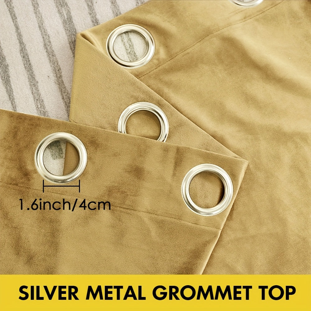 Velvet Grommet Curtains 4 Panels – Room Darkening Thermal Flannel Drapes for Living Room & Bedroom, Luxury Soft Window Panels, 52"W Multiple Lengths, Golden Hot Pink Champagne Taupe