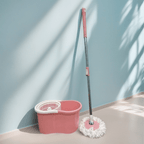 Pink 360 Spin Mop and Bucket Set with Wringer 4 Microfiber Heads Stainless Steel Adjustable Handle for Hardwood Tile Laminate Floor Cleaning