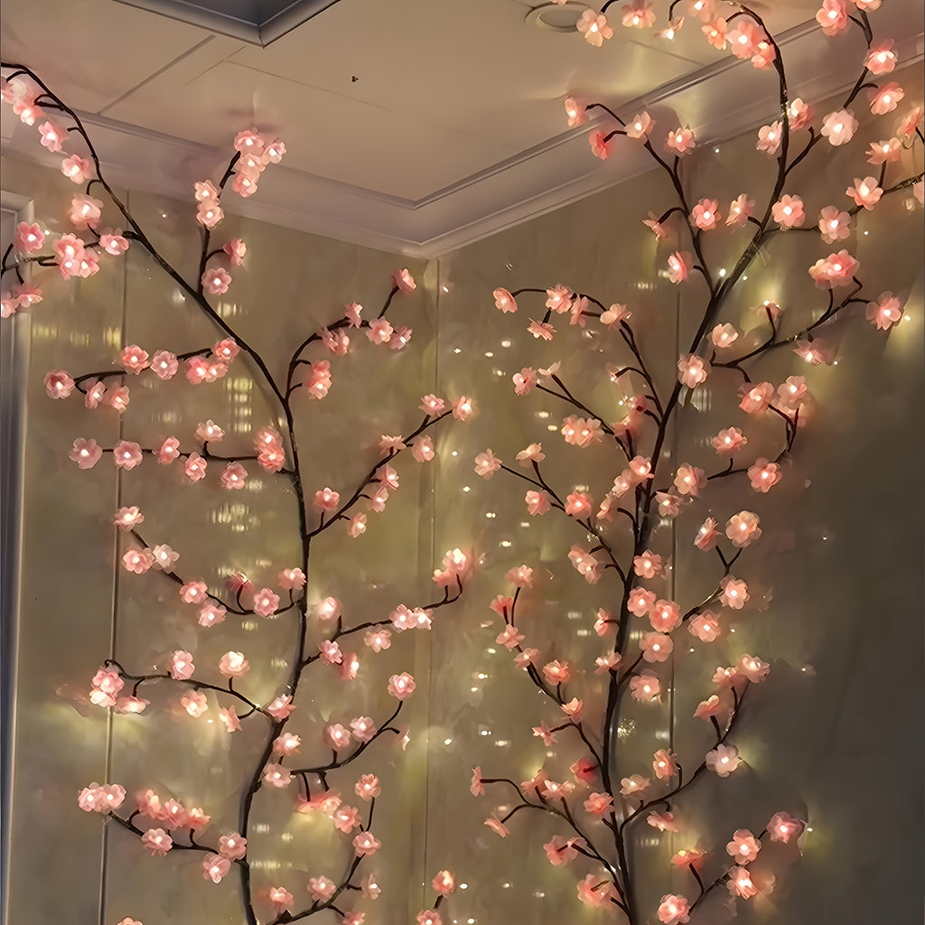 Cherry Blossom LED Chandelier Rattan Light, 96/144 LED USB Powered with 8 Modes – Hanging Flower String Light for Indoor Outdoor Holiday Party, Halloween, Christmas, Valentine’s Day & Seasonal Decor